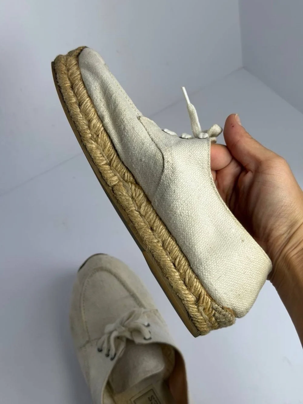 Vintage Hermes Canvas Lace-up Cream White Espadrilles